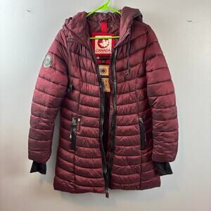 Canada Weathergear Puffer Jacket Coat Medium Hood Plum Iridescent Zipper Broken
